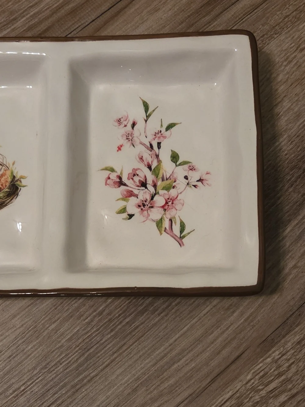 Ceramic Floral Trio Serving Dish - White with Blue & Pink Accents